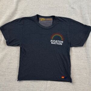 Aviator Nation Women’s Dark Gray Tee with Rainbow Logo